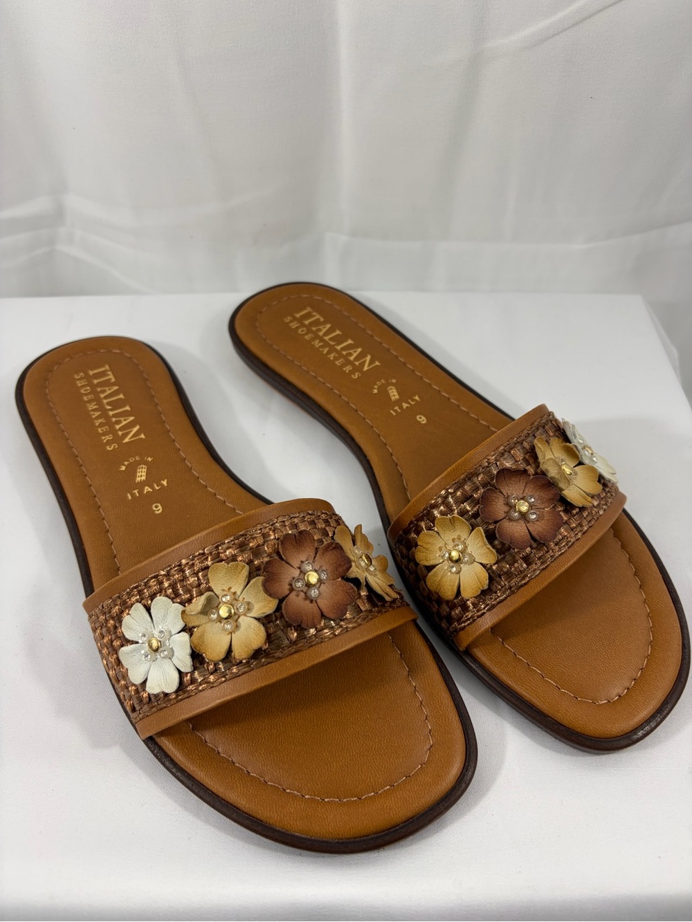 NWT Italian Shoemakers Women's Size 9 Brown Floral Slide Sandals